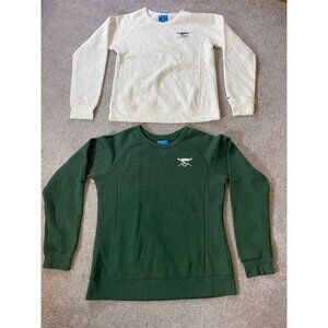 Champion Crewneck Sweatshirt White & Green Logo Cotton Blend Medium